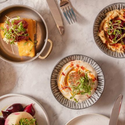 Mediterranean restaurant 43 Blandford Street Marylebone in London Bellazul and Hummus dishes